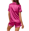 Damen Satin Pyjama mit kurzen Ärmeln und Shorts Einfarbiges Set mit Knöpfen aus Polyester und Elasthan Leichter Sommer Schlafanzug 2