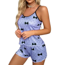 Damen Satin Pyjama mit Schleifen Einfarbiges Top und Shorts aus Polyester Leichter Sommeranzug für einen bequemen Schlaf 3