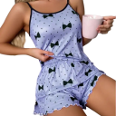 Damen Satin Pyjama mit Schleifen Einfarbiges Top und Shorts aus Polyester Leichter Sommeranzug für einen bequemen Schlaf 6