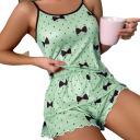 Damen Satin Pyjama mit Schleifen Einfarbiges Top und Shorts aus Polyester Leichter Sommeranzug für einen bequemen Schlaf 7