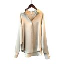 Damen Satinbluse mit langen Ärmeln Elegantes Hemd Lockere Passform Knopfverschluss Leicht glänzendes Material für Tag und Abend 7