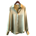 Damen Satinbluse mit langen Ärmeln Elegantes Hemd Lockere Passform Knopfverschluss Leicht glänzendes Material für Tag und Abend 5