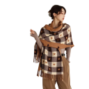 Damen Schal Polyester Schal mit einfachem Karomuster und Herzen und fransigen Enden Wärmendes elegantes Modeaccessoire Stylischer bequemer Schal für den täglichen Gebrauch 2