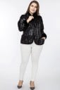 Damen schwarze Jacke mit glänzendem Krokodilledermuster Flauschiger Kragen und Manschetten Abgerundete vordere Spitzen Seitliche Taschen Material 3