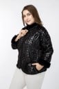 Damen schwarze Jacke mit glänzendem Krokodilledermuster Flauschiger Kragen und Manschetten Abgerundete vordere Spitzen Seitliche Taschen Material 7