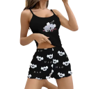 Damen schwarze Pyjama mit Koala-Motiv T-Shirt mit rundem Ausschnitt und Shorts aus weichem Polyester Bequemer Sommeranzug für ruhigen Schlaf 4
