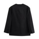 Damen schwarzes elegantes Sakko mit V-Ausschnitt und Bindeband Einfarbiges stilvolles Sakko aus Polyester für Büro und Freizeit 2
