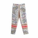 Damen Set aus Bluse und Hose mit Paisley-Muster und korallenroten Streifen Bluse mit langen Ärmeln und goldenen Knöpfen Gerade Hose Polyester 3