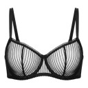 Damen-Set aus transparenter Netzware mit Streifen, Bügel-BH und ungepolsterten Cups sowie Tanga mit breitem Bund 13