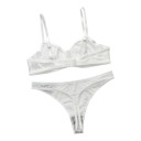 Damen-Set aus transparenter Netzware mit Streifen, Bügel-BH und ungepolsterten Cups sowie Tanga mit breitem Bund 10