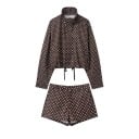 Damen Set Sweatshirt und Shorts Punktmuster aus Polyester Stehkragen mit Kordelzug Lange Ärmel Lockere Passform Kleidung für zu Hause 4