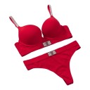 Damen Set Unterwäsche Push-Up-BH mit Strass-Trägern und dekorativer Applikation und Tanga mit breitem Bund und glitzerndem Etikett 5