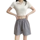 Damen Shorts Hoher Bund Elastischer Gummizug Lockere Passform Baumwolle Polyester Einfarbig Kariert Sommer Bequeme Shorts 6