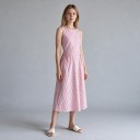 Damen Sommer gestreifte Midi Kleid ohne Ärmel mit quadratischem Ausschnitt und spitz zulaufender Taille mit gerafftem, ausgestelltem Rock 3