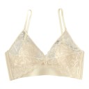 Damen Spitzen Bralette BH ohne Bügel mit V-Ausschnitt und transparenter Netzware mit breitem Unterband und dünnen Trägern 10
