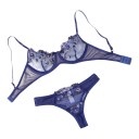 Damen Spitzen Set Unterwäsche mit Blumenstickerei, halbtransparente Bügel-BH und Slips mit Netzseiten 8