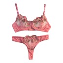 Damen Spitzen Set Unterwäsche mit Blumenstickerei, halbtransparente Bügel-BH und Slips mit Netzseiten 10