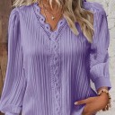 Damen Spitzen-Steppbluse mit V-Ausschnitt Leichtes elegantes Langarmshirt Zarte Details Ideal für gesellschaftliche Anlässe 8