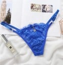 Damen Spitzen Tanga mit Schleife und glitzerndem Anhänger vorne Dünne glänzende Seitenbänder mit Ringen Nylon und Spandex Universelle Größe 4