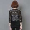 Damen Spitzenbluse mit offenem Vorderteil und dreiviertellangen Ärmeln Ripp-Spitzenrand Baumwolle Polyester und Spandex 4