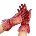 Damen Spitzenhandschuhe kurz mit Punkten und Raffung aus atmungsaktivem Polyester für festliche Anlässe 1