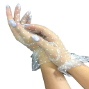 Damen Spitzenhandschuhe kurz mit Punkten und Raffung aus atmungsaktivem Polyester für festliche Anlässe 5