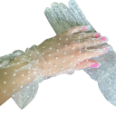 Damen Spitzenhandschuhe kurz mit Punkten und Raffung aus atmungsaktivem Polyester für festliche Anlässe 9