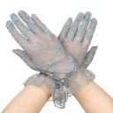 Damen Spitzenhandschuhe kurz mit Raffung aus atmungsaktivem Polyester für festliche und formelle Anlässe 2