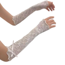 Damen Spitzenhandschuhe ohne Finger dünn transparent atmungsaktiv Nylon lang mit Schleifen gesellschaftliches Accessoire für den Abend 4