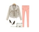 Damen-Spitzenjacke mit schrägem Reißverschluss und breiten Revers Langer Ärmel Seitliche Reißverschlusstaschen Kurzer Schnitt 7