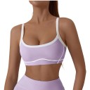 Damen Sport-BH mit kontrastierendem Saum und dekorativer Naht an dünnen Trägern mit rundem Ausschnitt für Yoga und Fitness 12