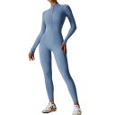 Damen Sport Overall Langarm und Leggings Mit Reißverschluss im Ausschnitt Einfarbiger Fitness Overall aus Nylon und Spandex 5