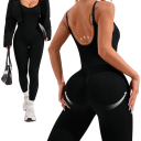 Damen Sport Overall mit dünnen Trägern Enganliegende Leggings Einfarbig Nylon Spandex Fitness Yoga Training 3