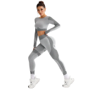 Damen Sportanzug Leggings und Crop-Top mit langen Ärmeln Einfarbiger Fitnessanzug aus Nylon und Polyester 4