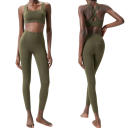 Damen Sportanzug mit Leggings und Sport-BH, einfarbig, Nylon, Spandex, bequem und stilvoll für Fitness 11