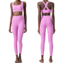 Damen Sportanzug mit Leggings und Sport-BH, einfarbig, Nylon, Spandex, bequem und stilvoll für Fitness 16