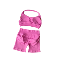 Damen Sportanzug mit Shorts und Sport-BH, einfarbig, Nylon, Spandex, bequem und stilvoll für Fitness und Training 18