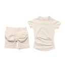 Damen Sportanzug mit Shorts und T-Shirt mit kurzen Ärmeln, einfarbig, Nylon, Spandex, bequem und stilvoll für Fitness 14