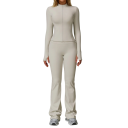 Damen Sportanzug mit Zip-Hoodie und Hose, einfarbig, Nylon, Spandex, bequem und stylisch für Fitness und Freizeit 4