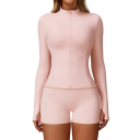 Damen Sportanzug mit Zip-Hoodie und Shorts, einfarbig, Nylon, Spandex, bequem und stilvoll, ideal für Fitness und Freizeit 3