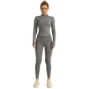 Damen Sportanzug T-Shirt mit langen Ärmeln und Leggings Mit Reißverschluss Einfarbiger Fitnessanzug aus Polyester und Spandex 10