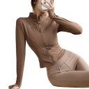 Damen Sportjacke mit Reißverschluss Enganliegender Schnitt Daumenlöcher Schnelltrocknendes Material Bequemes Tragen Fitnessbekleidung Training 13