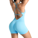 Damen Sportoverall Dünne Träger Offene Rückseite und Shorts Einfarbiger Fitnessoverall aus Nylon und Spandex 12