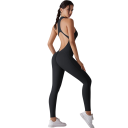 Damen Sportoverall mit Trägern und offenen Rücken und Leggings mit Reißverschluss im Ausschnitt Einfarbiger Fitnessoverall aus Nylon 7