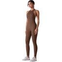 Damen Sportoverall mit Trägern und offenen Rücken und Leggings mit Reißverschluss im Ausschnitt Einfarbiger Fitnessoverall aus Nylon 3