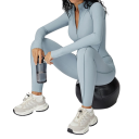 Damen Sportoverall T-Shirt mit langen Ärmeln und Leggings Mit Reißverschluss im Ausschnitt Einfarbiger Overall aus Nylon und Spandex 6