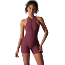 Damen Sportoverall Top und Shorts Mit Reißverschluss im Ausschnitt Offene Rücken Einfarbiger Overall aus Nylon und Spandex 14