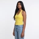 Damen Sporttop mit Kragen, Polstern und V-Ausschnitt, offenen Rücken und zwei Bändern in der Mitte des Rückens für Yoga, Pilates 2