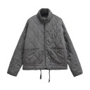 Damen Steppjacke für den Herbst mit Stehkragen Reißverschluss Außentaschen Kordelzug Warmer Mantel für den Alltag 6