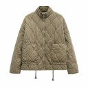 Damen Steppjacke für den Herbst mit Stehkragen Reißverschluss Außentaschen Kordelzug Warmer Mantel für den Alltag 8